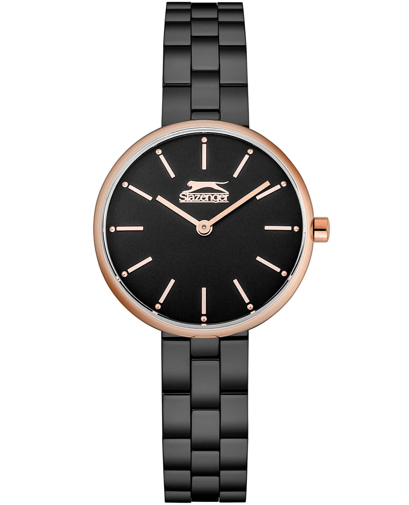 Slazenger Slazenger SL.09.6242.3.02  SL.09.6242.3.02 кварцевые женские часы черный циферблат, браслет суперметалл с ip покрытием — вид спереди