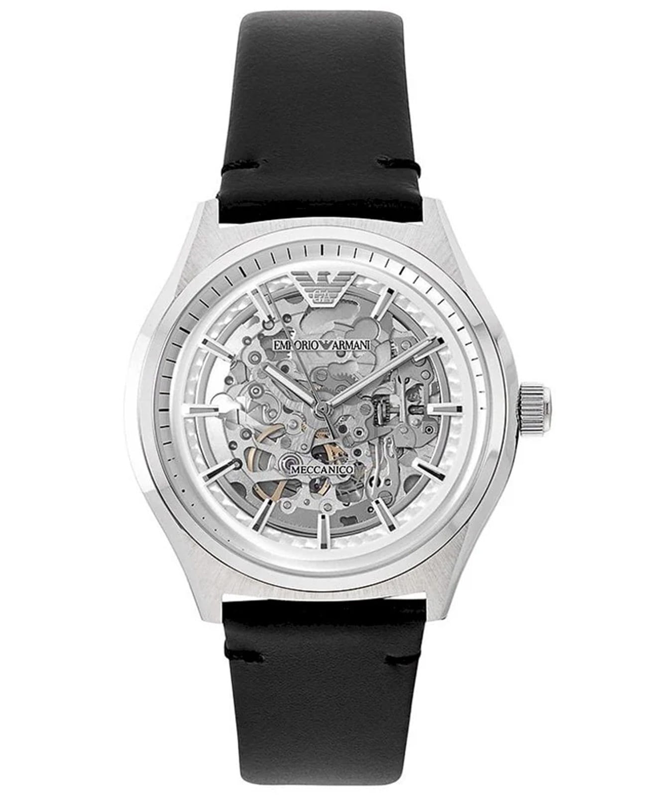Emporio Armani Emporio Armani Dress AR60003  AR60003 механические мужские часы серебристый циферблат, браслет кожаный — вид спереди
