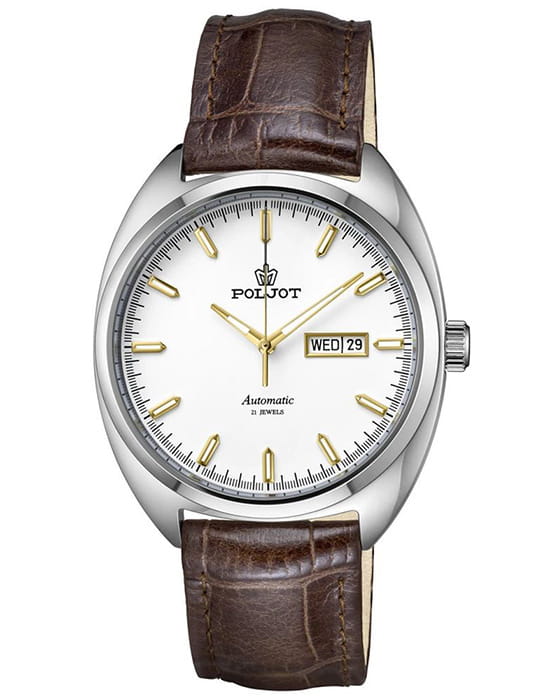 Полет Полет Селигер 8205.241276  8205.241276 механические мужские часы белый циферблат, браслет кожаный — вид спереди