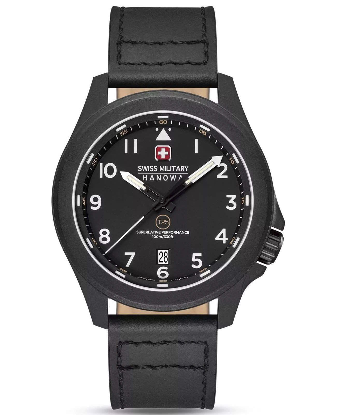 Swiss Military Hanowa Swiss Military Hanowa SMWGB0005241  SMWGB0005241 кварцевые мужские часы черный циферблат, браслет кожаный — вид спереди