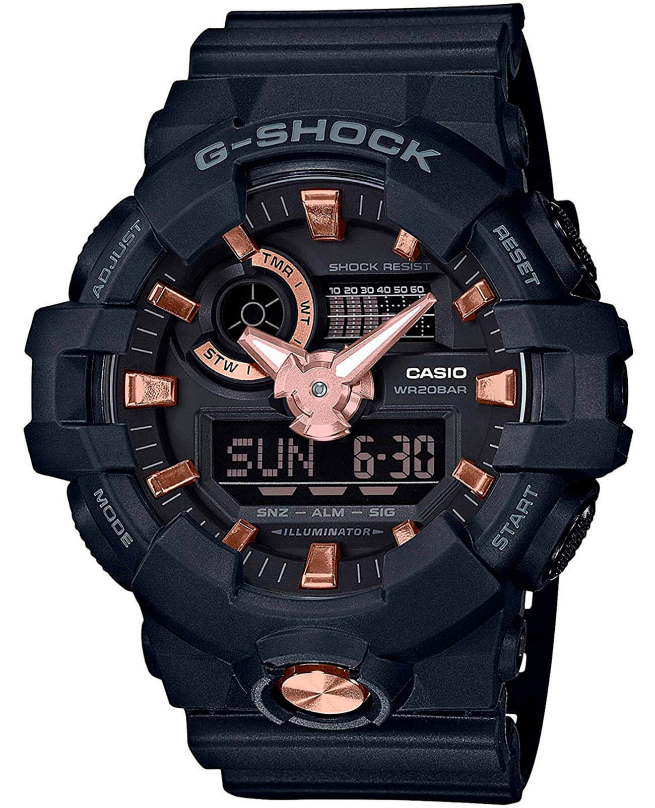 Casio Casio G-Shock GA-710B-1A4 GA GA-710B-1A4 электронные мужские часы черный циферблат, браслет пластик — вид спереди