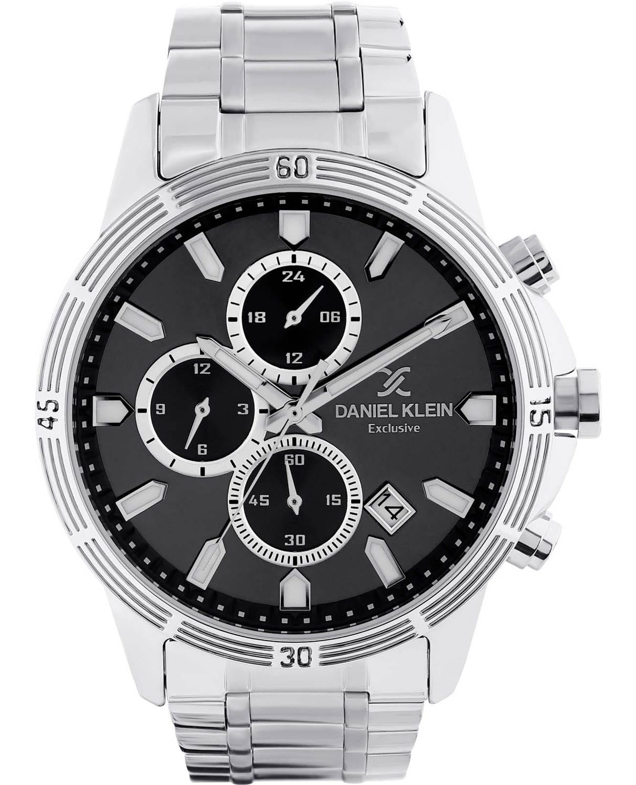 Daniel Klein Daniel Klein Exclusive DK.1.13644-2  DK.1.13644-2 кварцевые мужские часы черный циферблат, браслет нержавеющая сталь — вид спереди