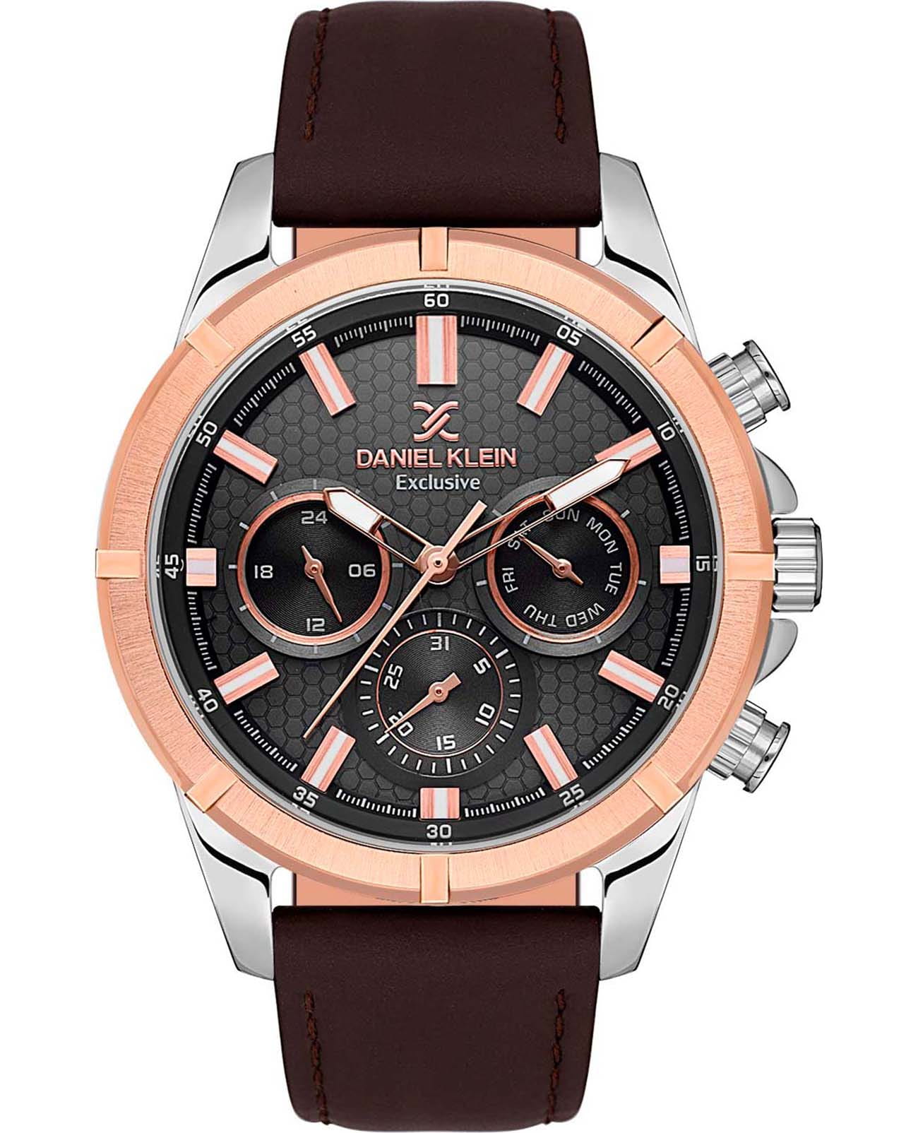 Daniel Klein Daniel Klein Exclusive DK.1.13655-3  DK.1.13655-3 кварцевые мужские часы черный циферблат, браслет кожаный — вид спереди