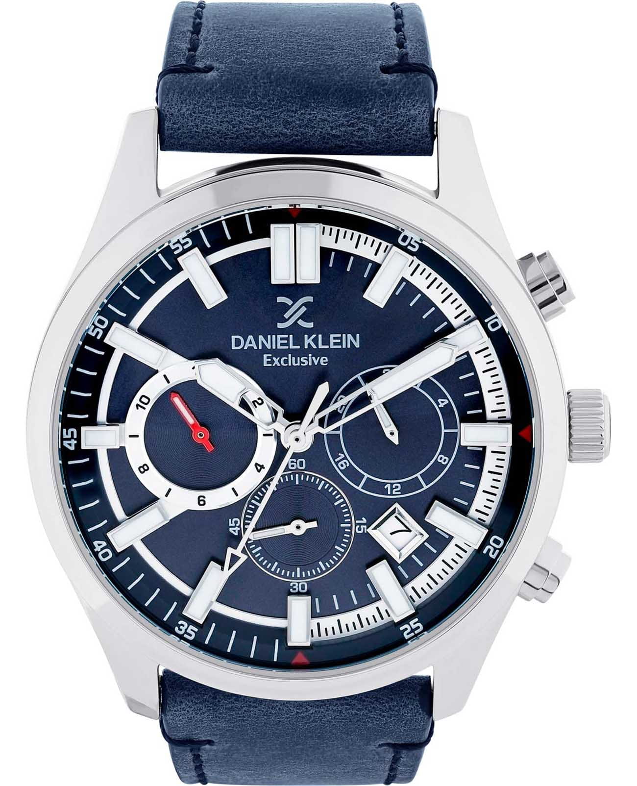 Daniel Klein Daniel Klein ACP DK.1.13635-2  DK.1.13635-2 кварцевые мужские часы синий циферблат, браслет кожаный — вид спереди