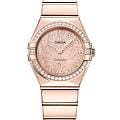 Omega Omega Constellation 131.55.28.60.60.001  13155286060001 кварцевые женские часы розовый циферблат, браслет 18-каратное красное золото — вид спереди