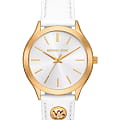 Michael Kors Michael Kors Runway MK7466  MK7466 кварцевые женские часы серебристый циферблат, браслет кожаный — вид спереди