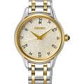 Seiko Seiko Discover More SRZ550P1  SRZ550P1 кварцевые женские часы бежевый циферблат, браслет нержавеющая сталь с pvd-покрытием — вид спереди