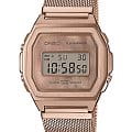 Casio Casio Collection A1000MPG-9 Retro A1000MPG-9EF электронные мужские часы розовый циферблат, браслет сталь с ip покрытием — вид спереди