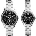 Fossil Fossil Rye His and Her Multifunction Stainless Steel Watch Set BQ2644SET  BQ2644SET кварцевые  черный циферблат, браслет нержавеющая сталь — вид спереди