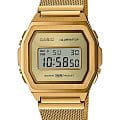 Casio Casio Vintage A1000MG-9  A1000MG-9EF кварцевые мужские часы золотой циферблат, браслет сталь с ip покрытием — вид спереди