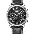 Longines Longines Master Collection L2.759.4.51.7  L27594517 механические мужские часы черный циферблат, браслет кожаный — вид спереди