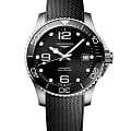 Longines Longines HydroConquest L3.780.4.56.9  L37804569 механические мужские часы черный циферблат, браслет каучук — вид спереди