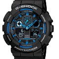 Casio Casio G-Shock GA-100-1A2NDR (GA-100-1A2DR) GA-100 GA-100-1A2 электронные мужские часы черный циферблат, браслет пластик — вид спереди
