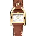 Fossil Fossil Harwell ES5264  ES5264 кварцевые женские часы золотой циферблат, браслет кожаный — вид спереди