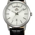 Orient Orient EV0U003W (FEV0U003W)  FEV0U003W механические мужские часы белый циферблат, браслет кожа + текстиль — вид спереди
