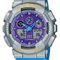 Casio Casio G-Shock GA-100EU-8A2 (GA-100EU-8A2) GA-100 GA-100EU-8A2 электронные мужские часы фиолетовый циферблат, браслет пластик — вид спереди