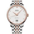 Mido Mido Baroncelli Big Date M027.426.22.018.00  M0274262201800 механические мужские часы белый циферблат, браслет сталь c pvd покрытием — вид спереди
