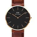 Daniel Wellington Daniel Wellington Classic St Mawes Gold DW00100543  DW00100543 кварцевые мужские часы черный циферблат, браслет кожаный — вид спереди