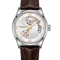 Hamilton Hamilton Jazzmaster Open Heart Auto H32705551  H32705551 механические мужские часы серебристый циферблат, браслет кожаный — вид спереди